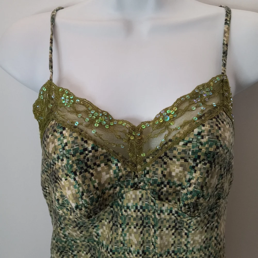 Y2K Karen Kane Lace & Sequins 100% Silk Fairy Grunge Camisole - Picture 2 of 8